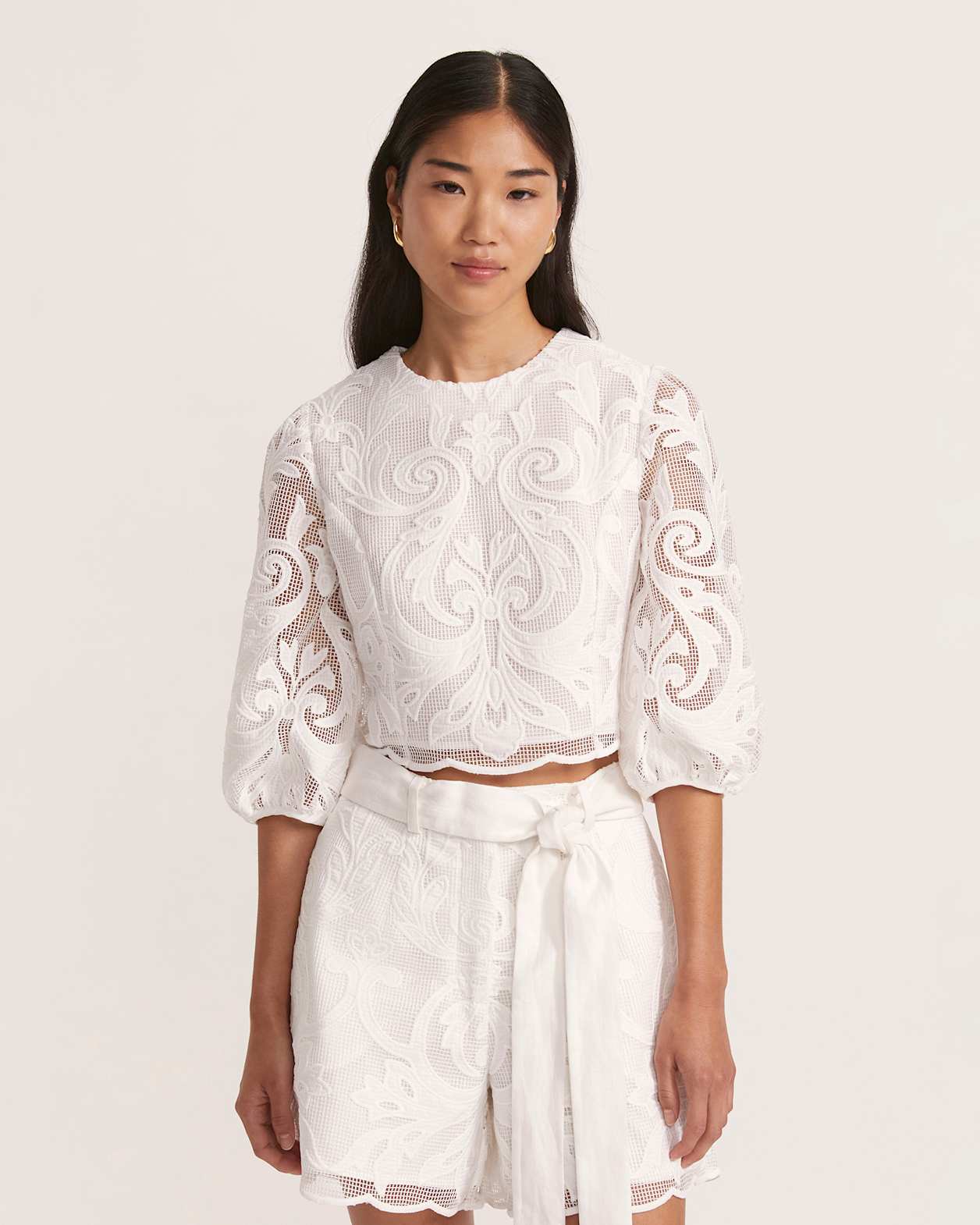 Rielle Puff Sleeve Top in WHITE