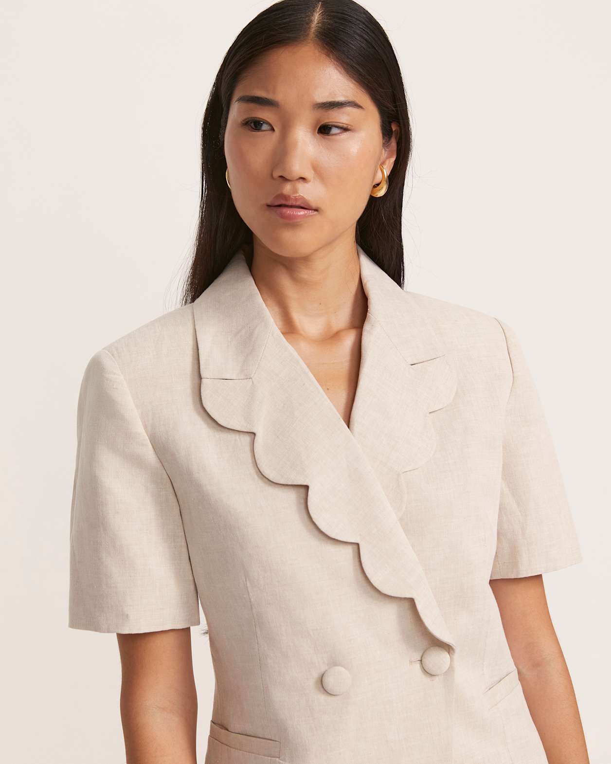 Sienna Linen Scalloped Jacket in OATMEAL MELANGE