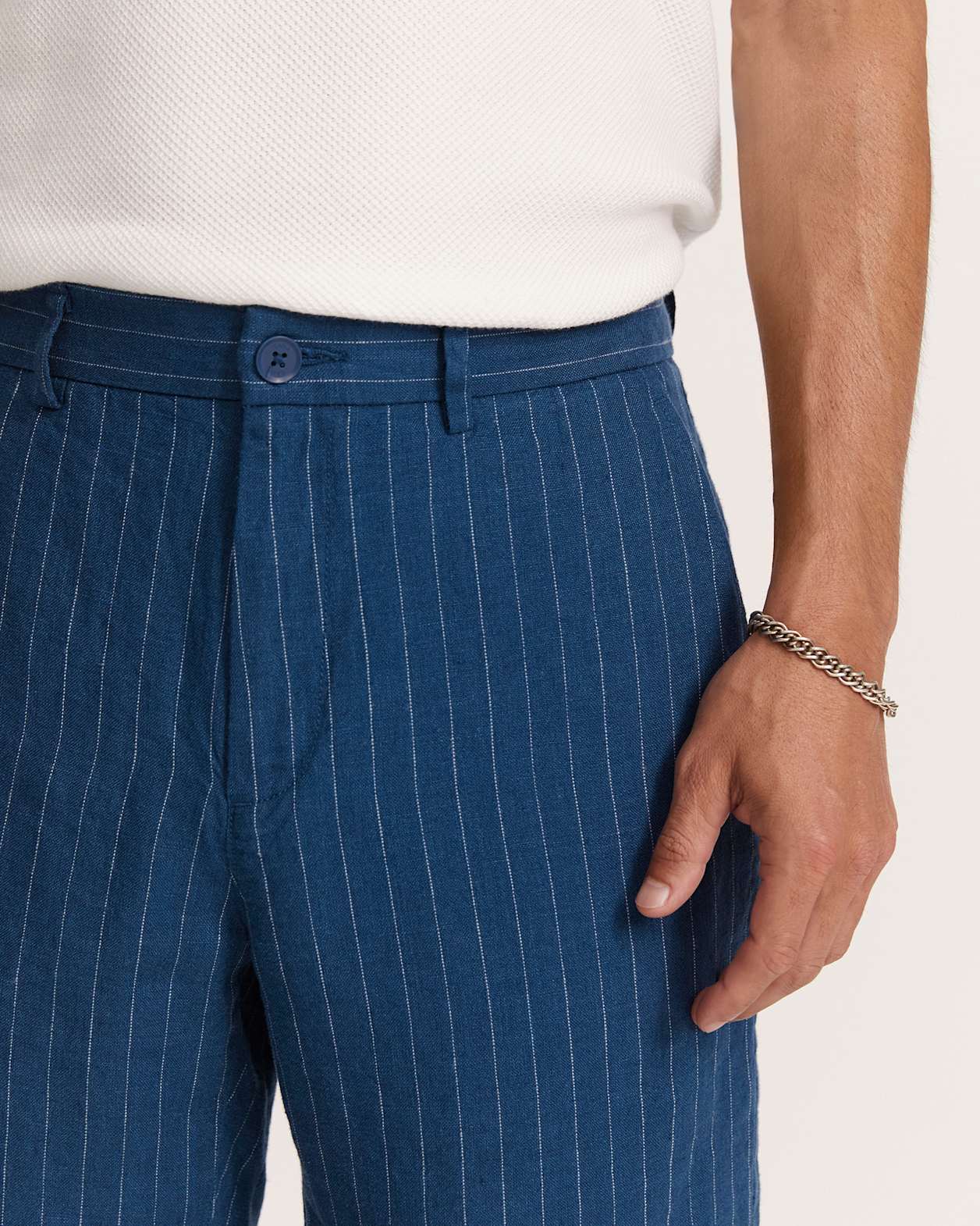 Luca Linen Striped Short in DARK BLUE