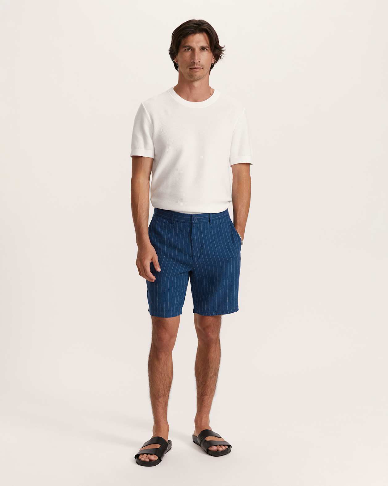 Luca Linen Striped Short in DARK BLUE