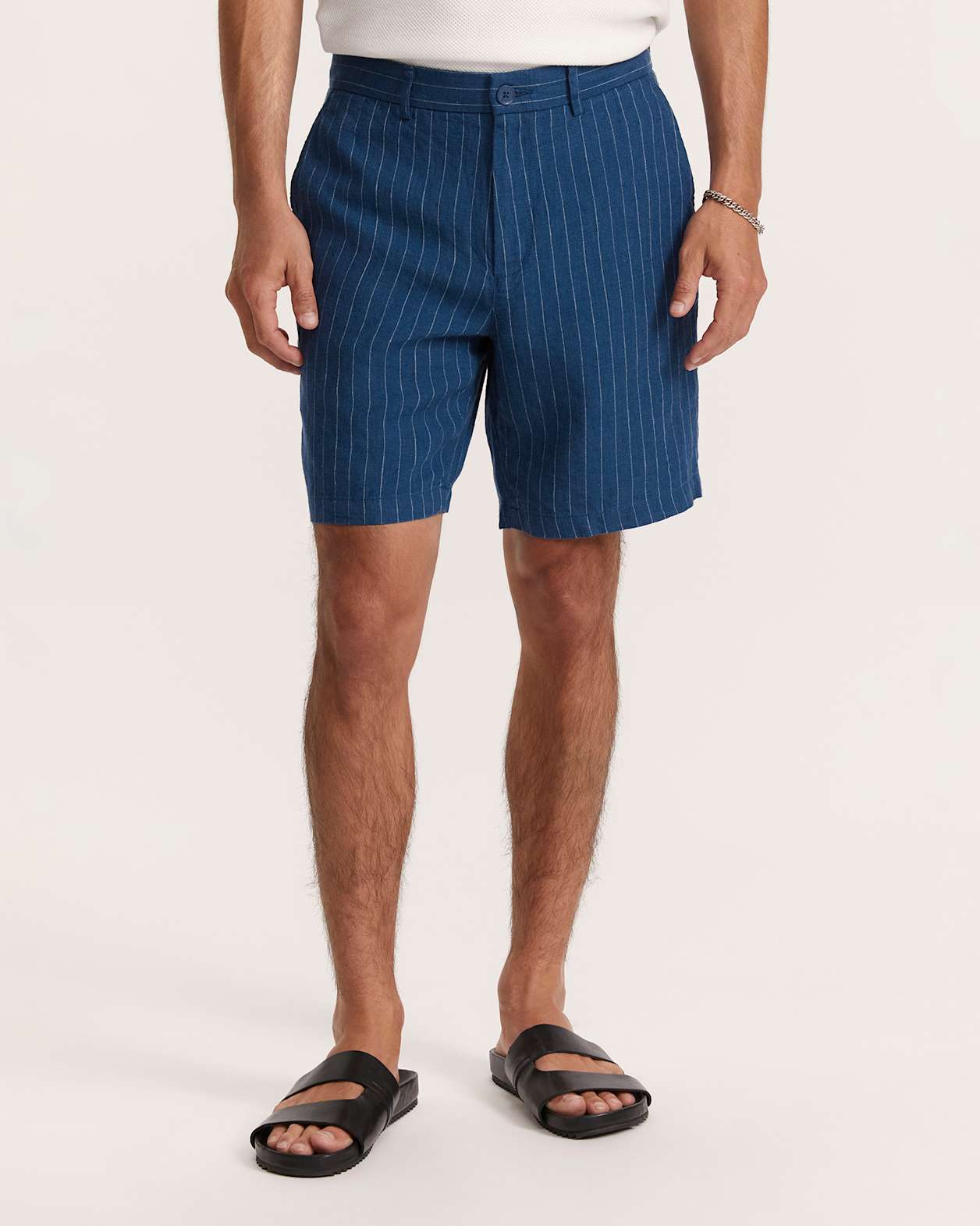 Luca Linen Striped Short in DARK BLUE