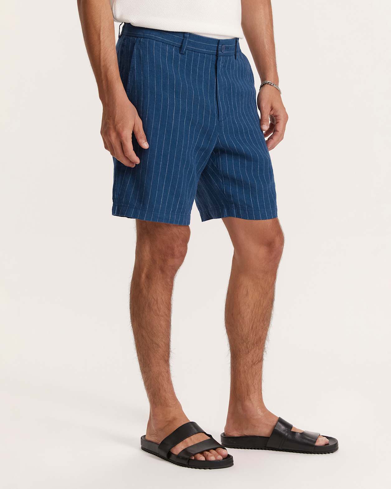 Luca Linen Striped Short in DARK BLUE
