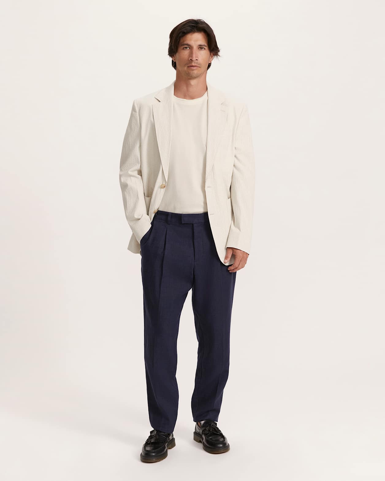Enrico Seersucker Blazer in NEUTRAL