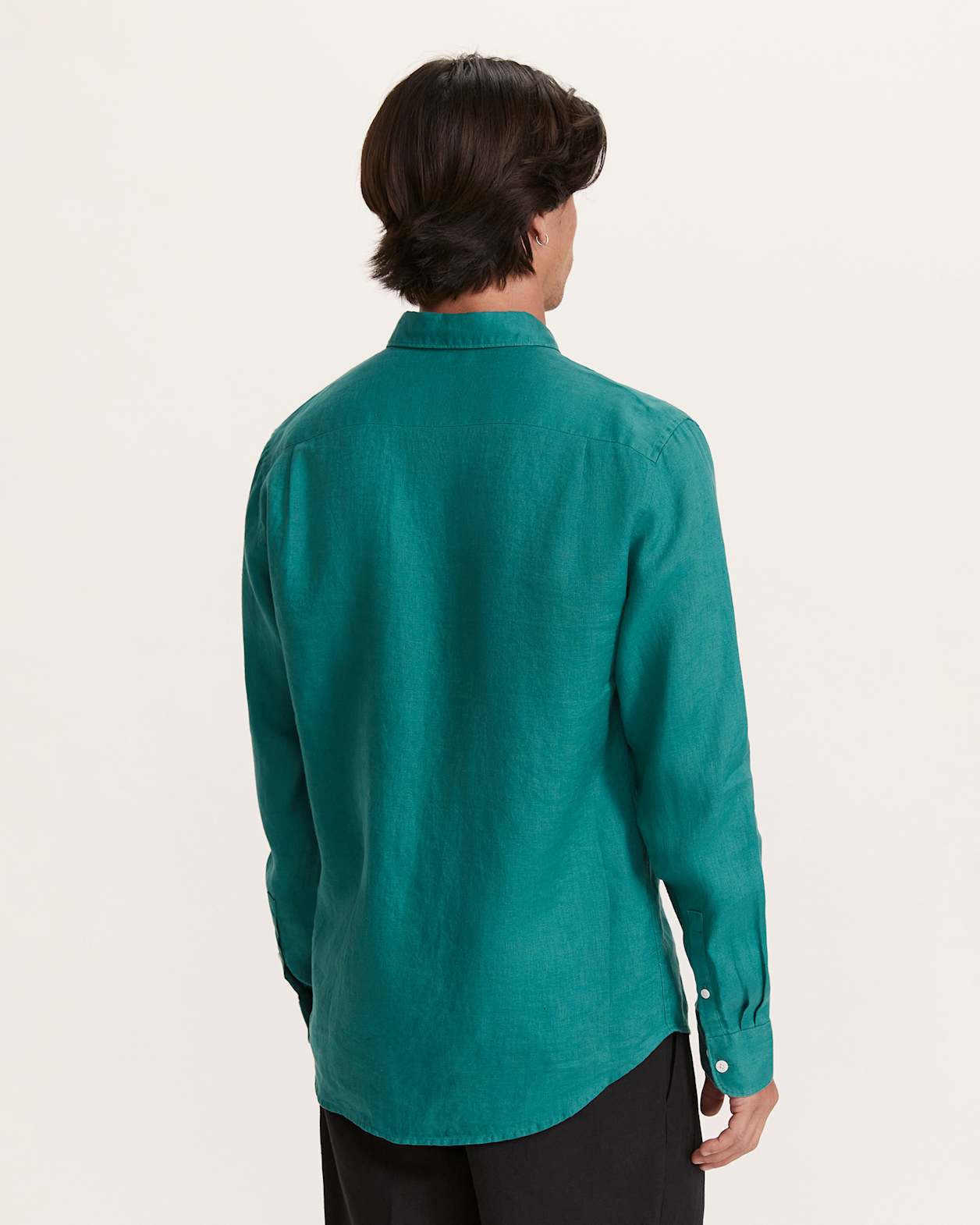 Anderson Long Sleeve Classic Linen Shirt in DARK GREEN