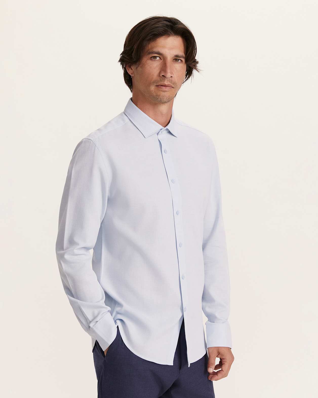 Everett Modern Textured Cotton Shirt in BLUE