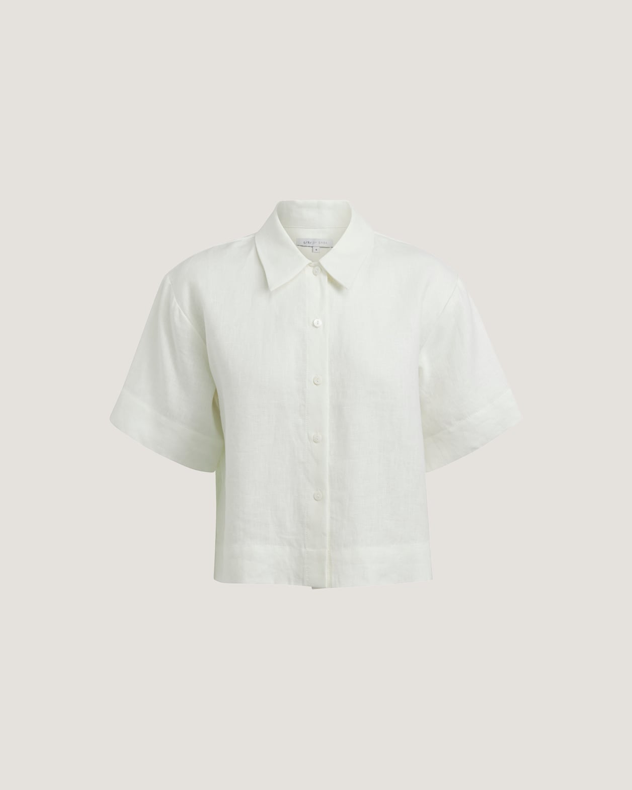 Lila Linen Short Sleeve Cropped Shirt in WHITE