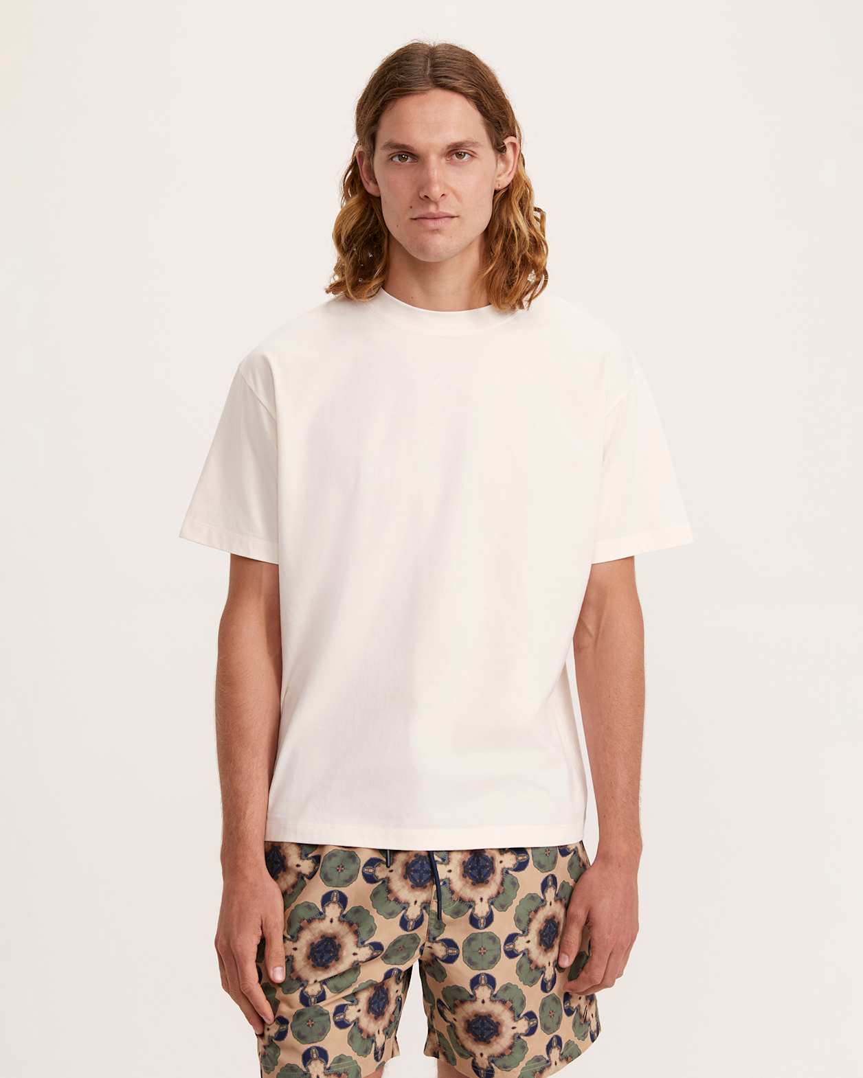 Oversized Costal Print Cotton Tee in CREAM