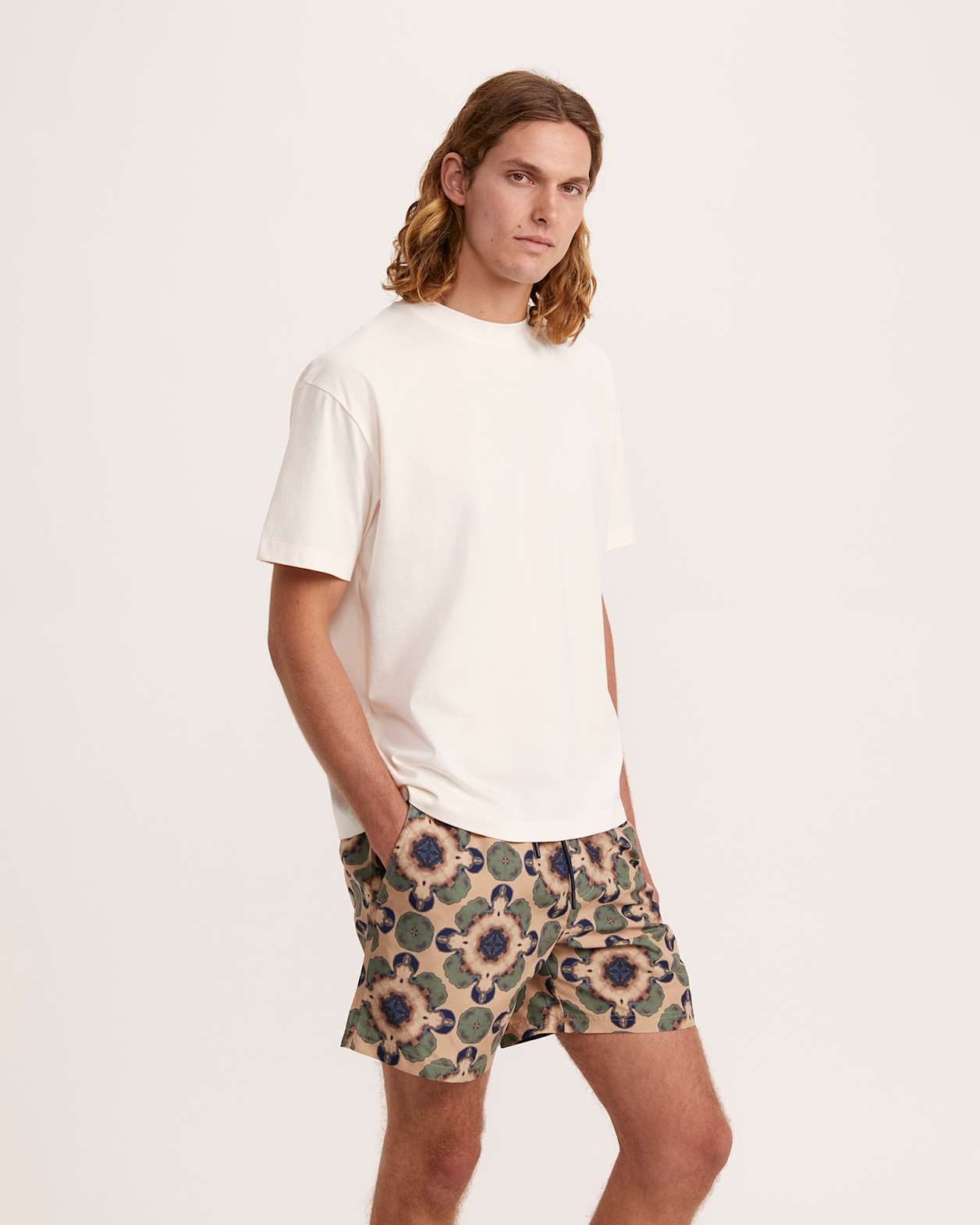 Oversized Costal Print Cotton Tee in CREAM