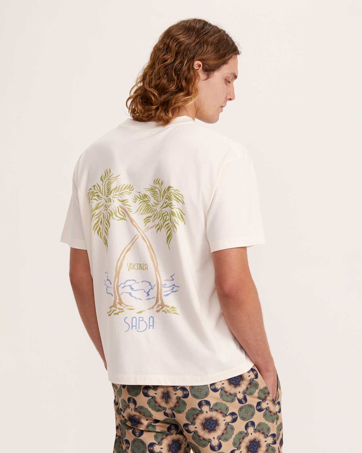 Oversized Costal Print Cotton Tee in CREAM