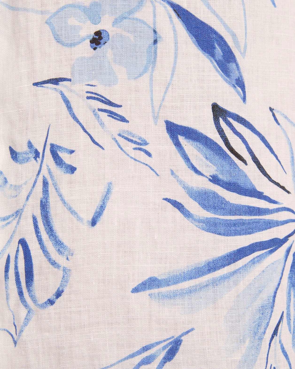 Rico Short Sleeve Classic Print Linen Shirt in WHITE/BLUE
