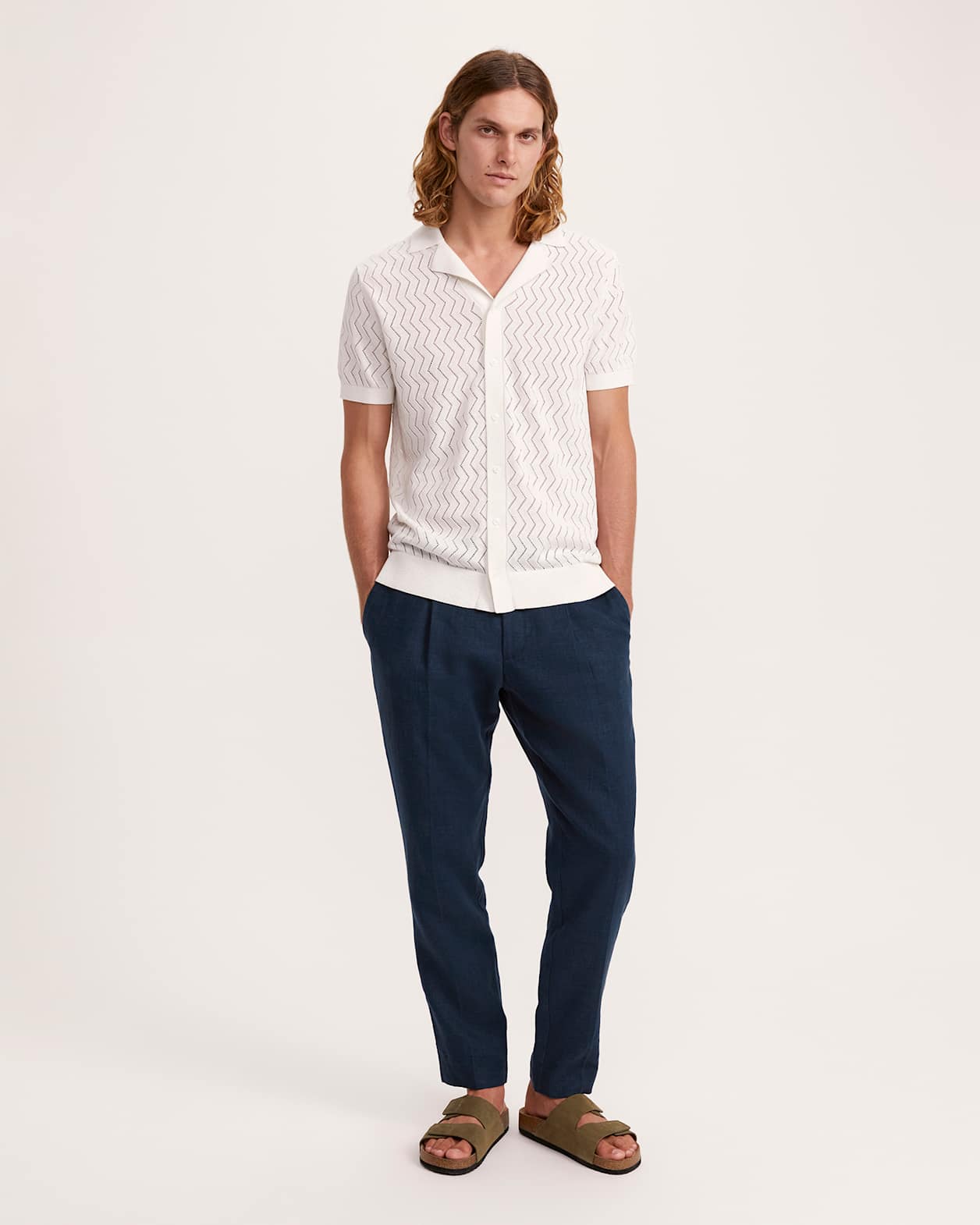 Luke Cotton Linen Knit Polo in IVORY