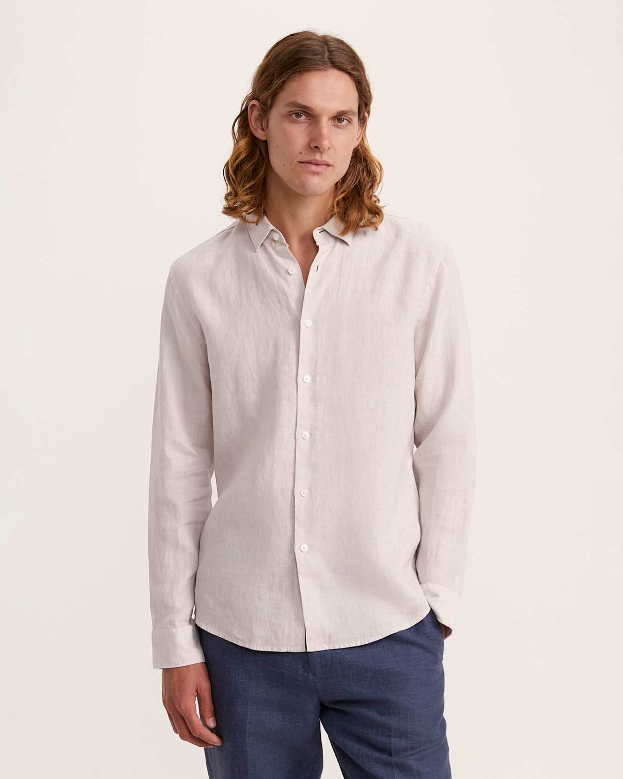 Anderson Long Sleeve Classic Linen Shirt in NEUTRAL