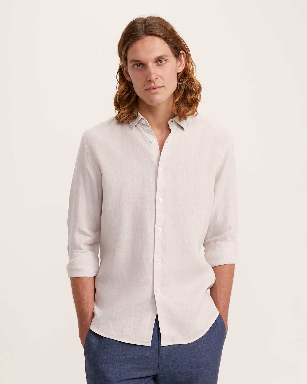 Anderson Long Sleeve Classic Linen Shirt in NEUTRAL