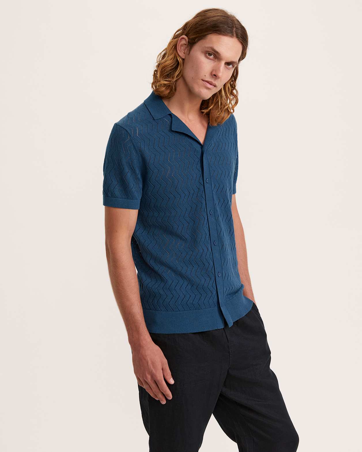 Luke Cotton Linen Knit Polo in STEEL