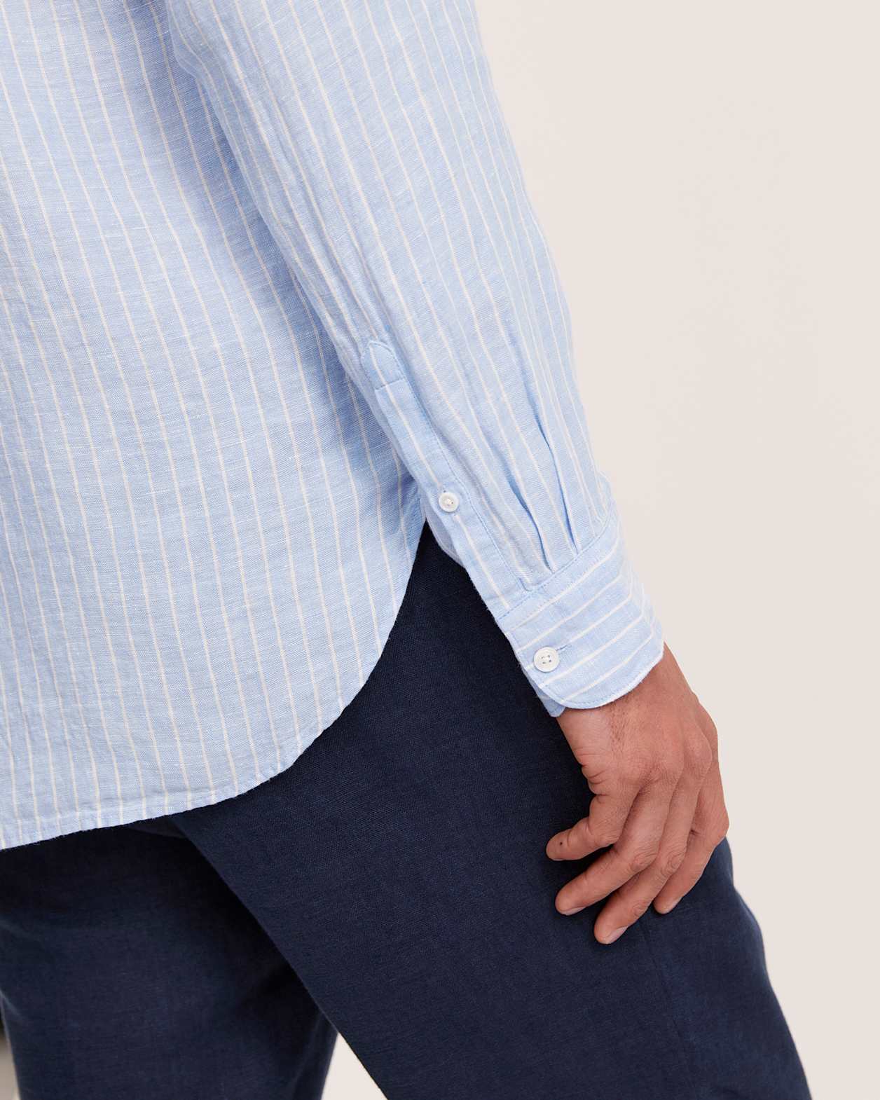 Noah Stripe Linen Shirt in LIGHT BLUE