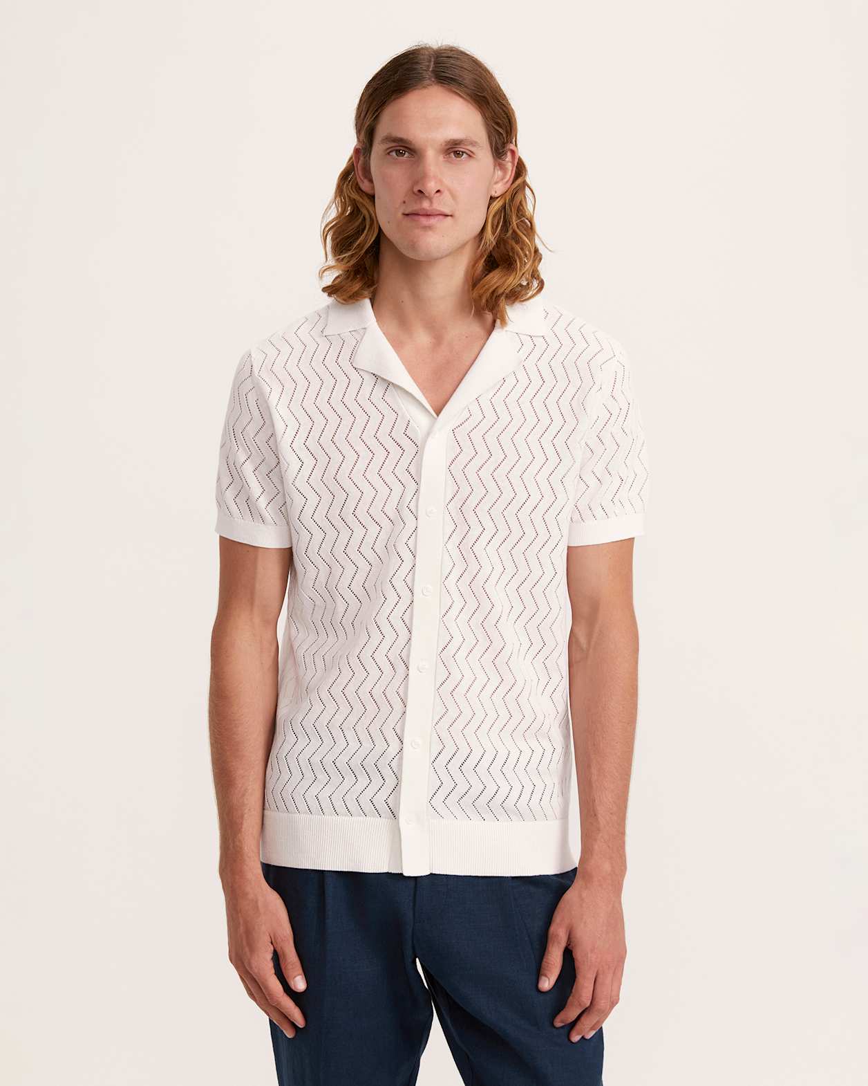 Luke Cotton Linen Knit Polo in IVORY