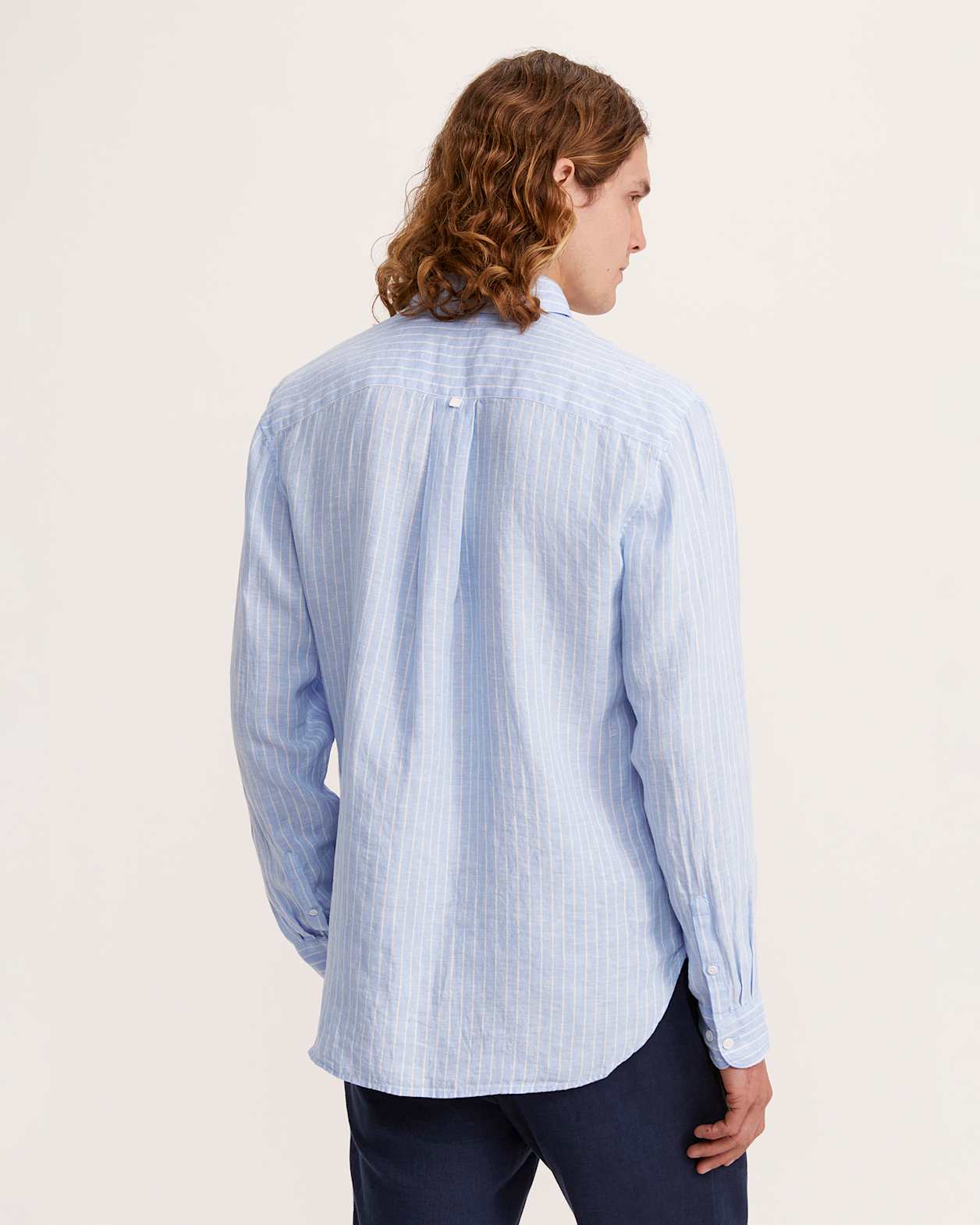 Noah Stripe Linen Shirt in LIGHT BLUE