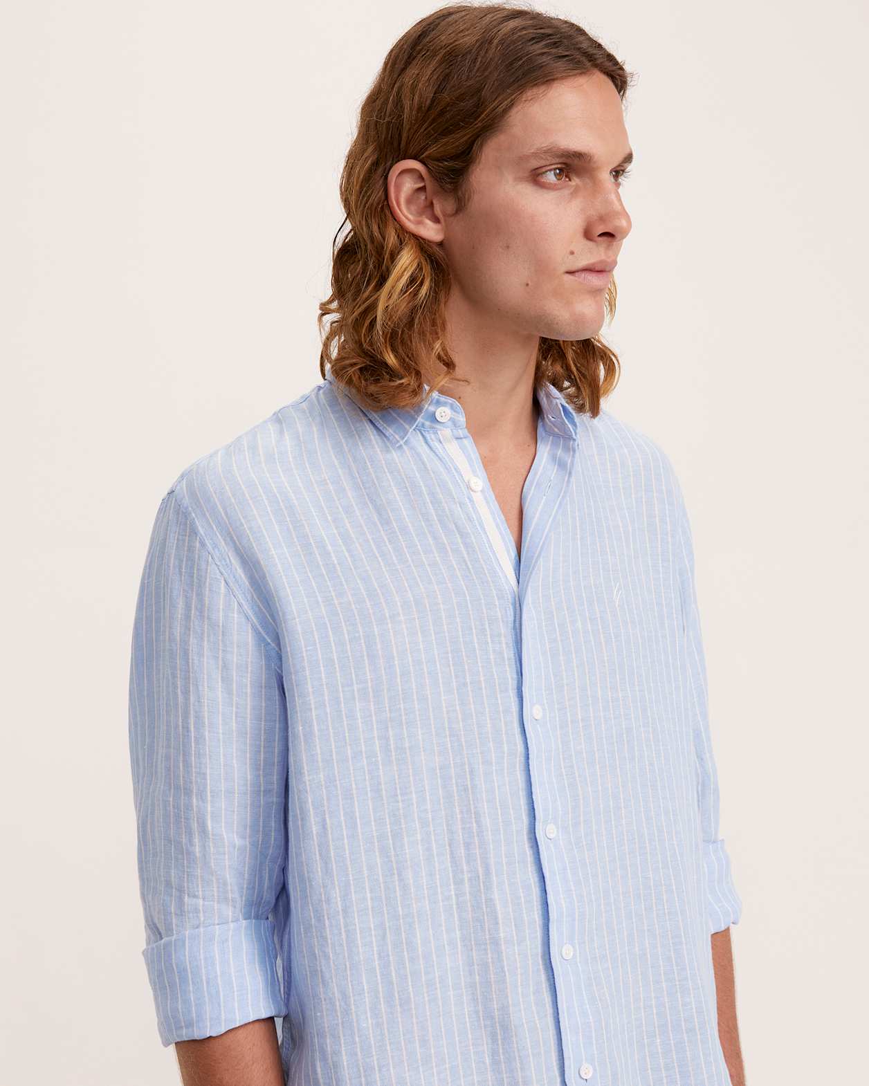 Noah Stripe Linen Shirt in LIGHT BLUE