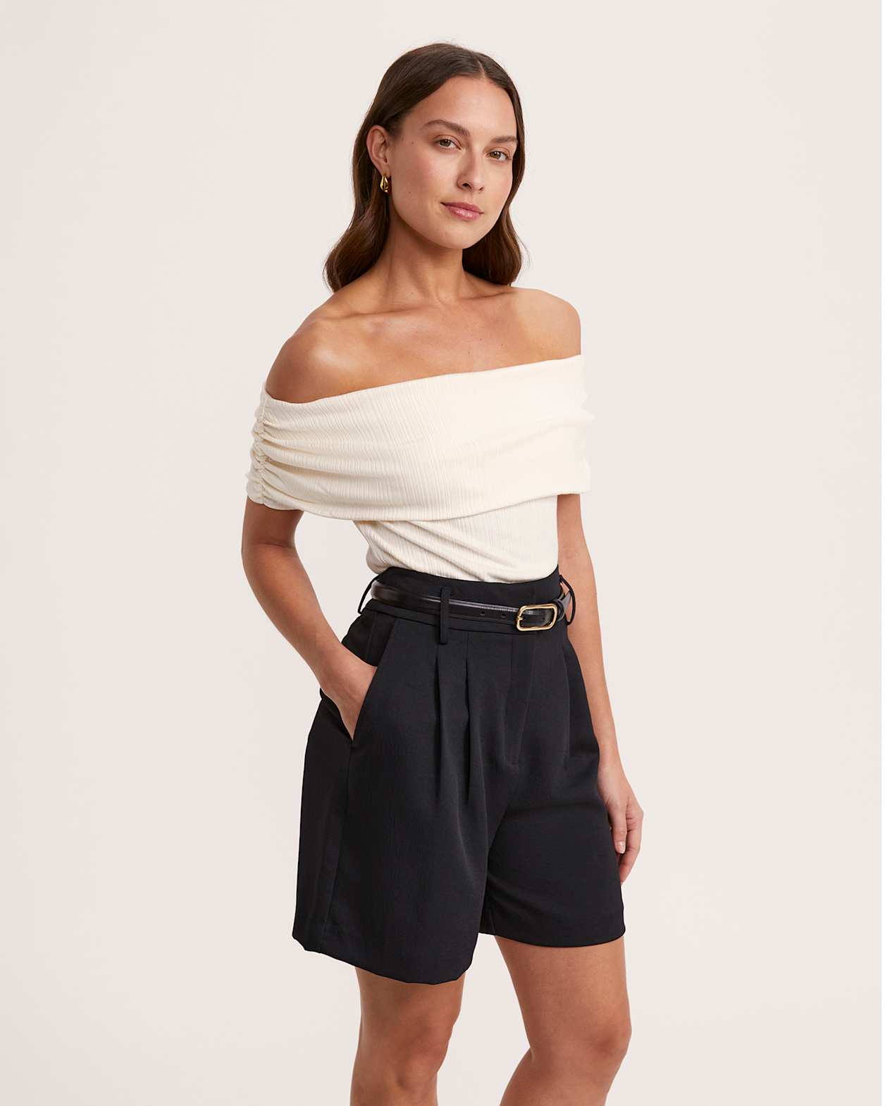 Sabine Short Sleeve Off Shoulder Top in VANILLA