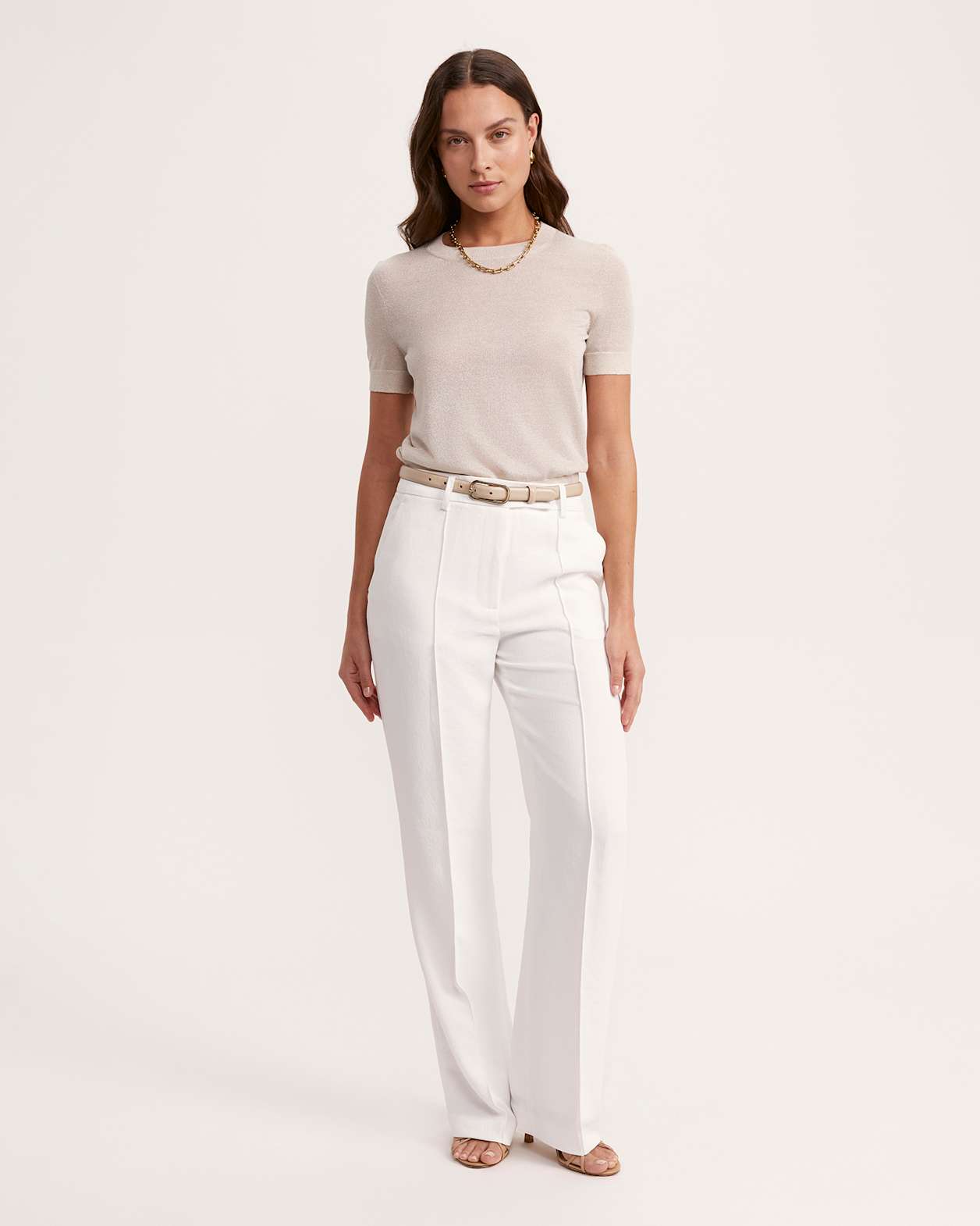 Mariya Metallic Crew Neck Knit in CHAMPAGNE