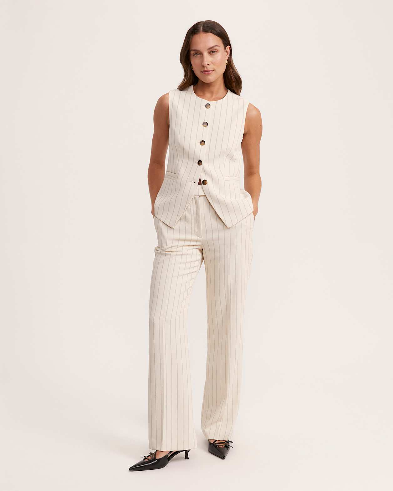 Dharma Pinstripe Crew Vest in SAND