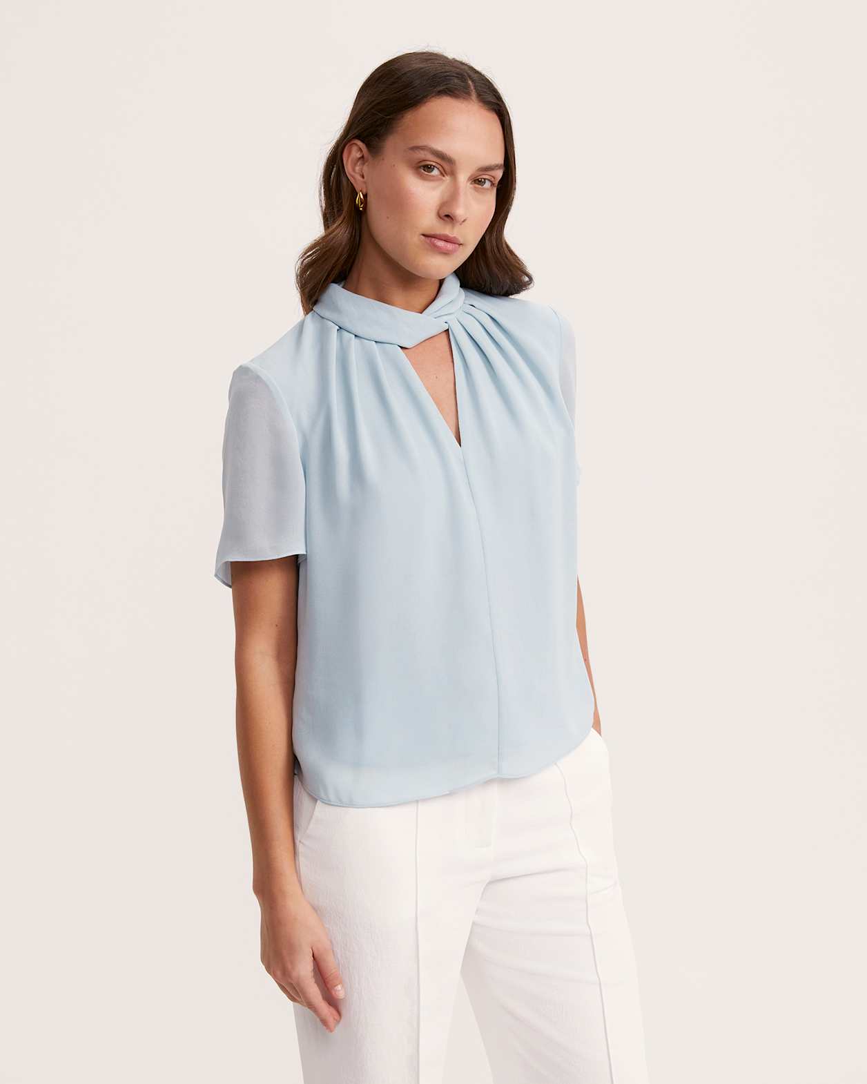 Willa Twist Neck Top in PALE BLUE