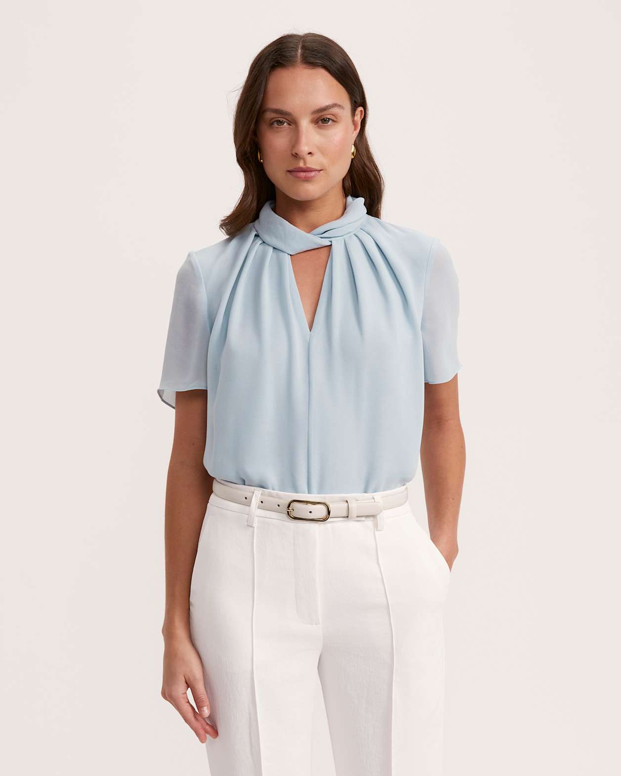 Willa Twist Neck Top in PALE BLUE
