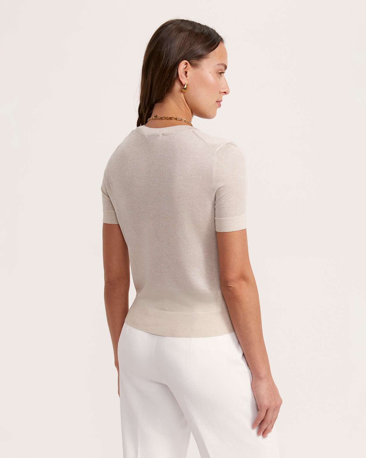 Mariya Metallic Crew Neck Knit in CHAMPAGNE