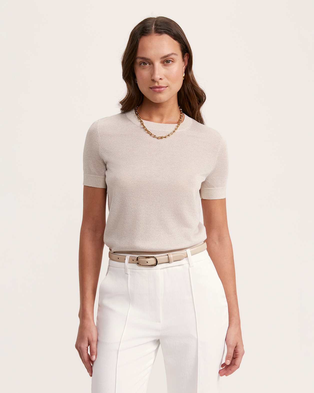 Mariya Metallic Crew Neck Knit in CHAMPAGNE