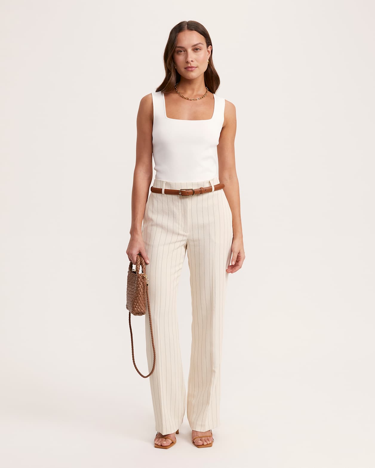 Dharma Pinstripe Wide Leg Pant in SAND
