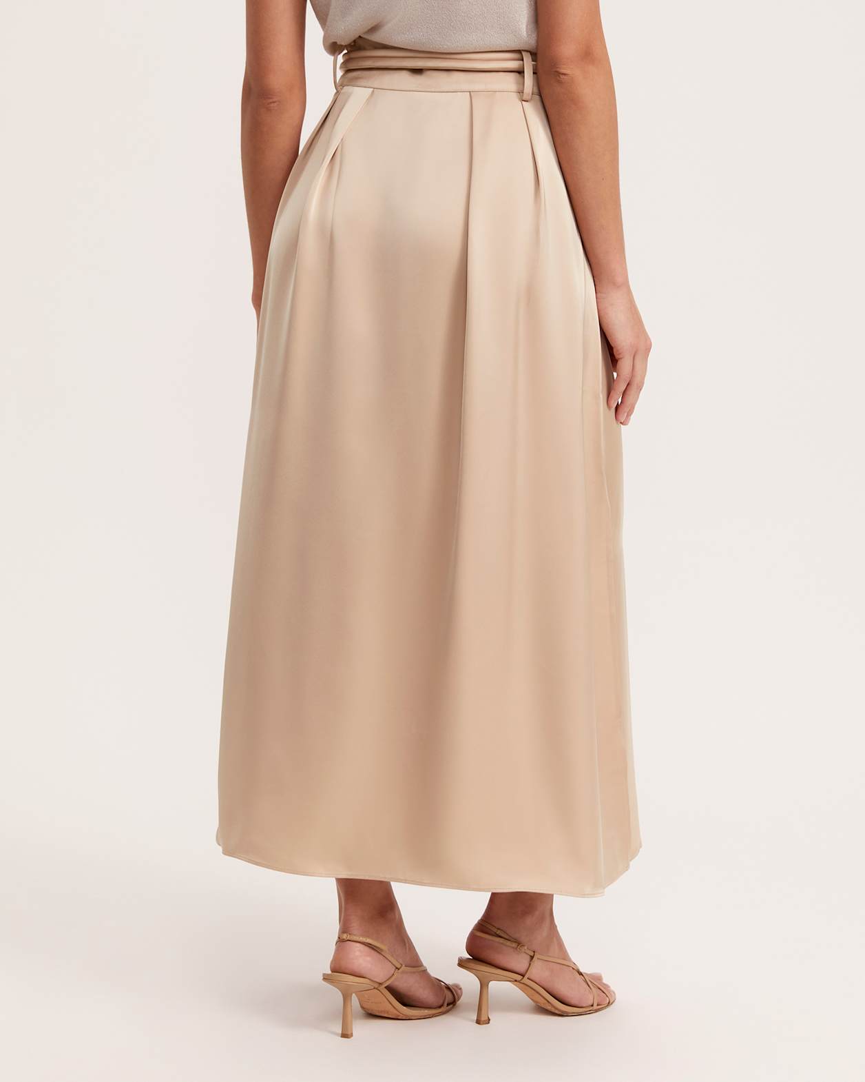 Jayde Belted Midi Skirt in CHAMPAGNE