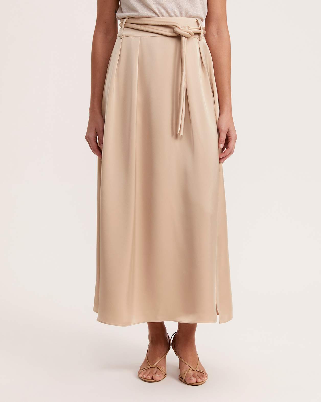 Jayde Belted Midi Skirt in CHAMPAGNE