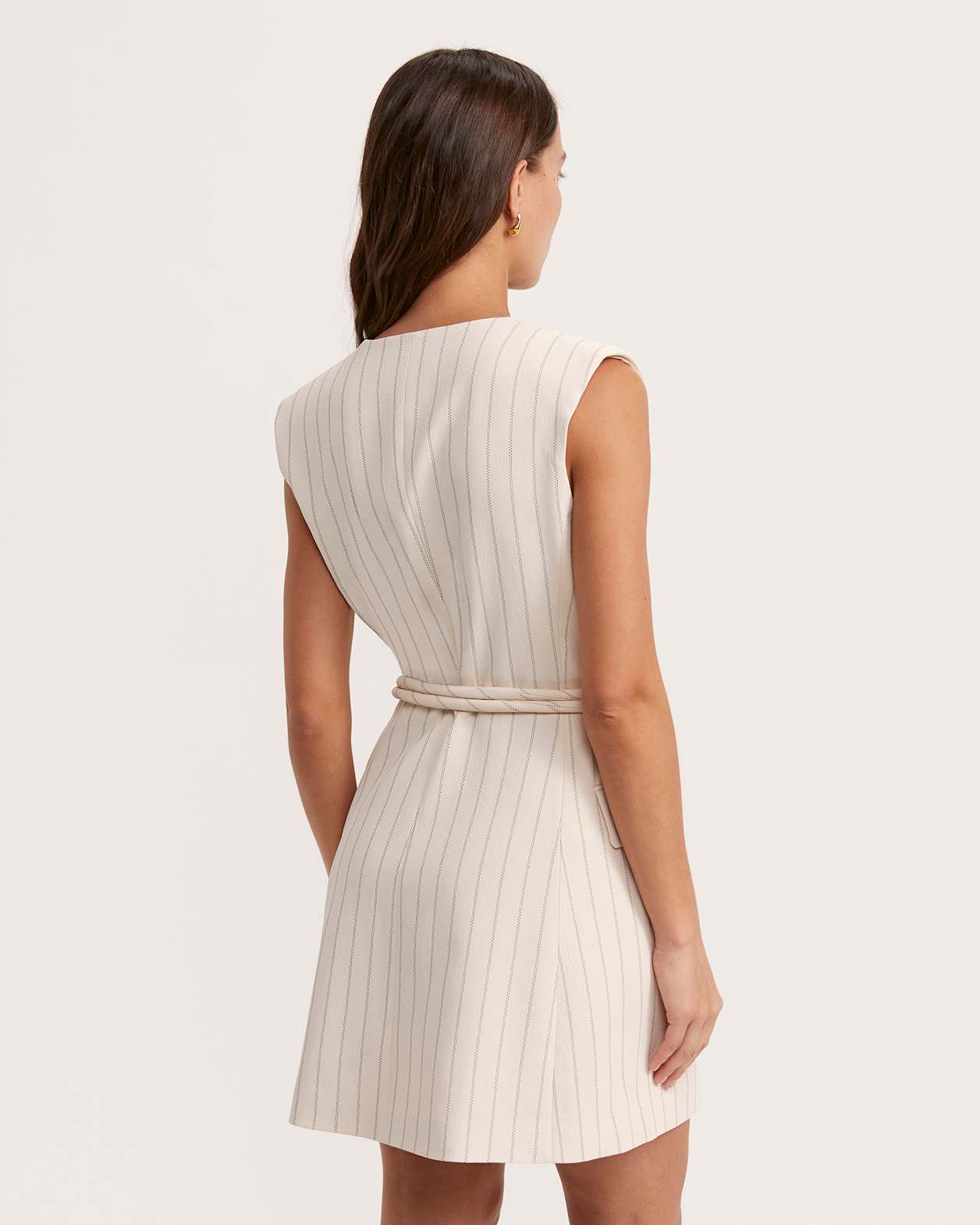 Dharma Pinstripe Wrap Mini Dress in SAND
