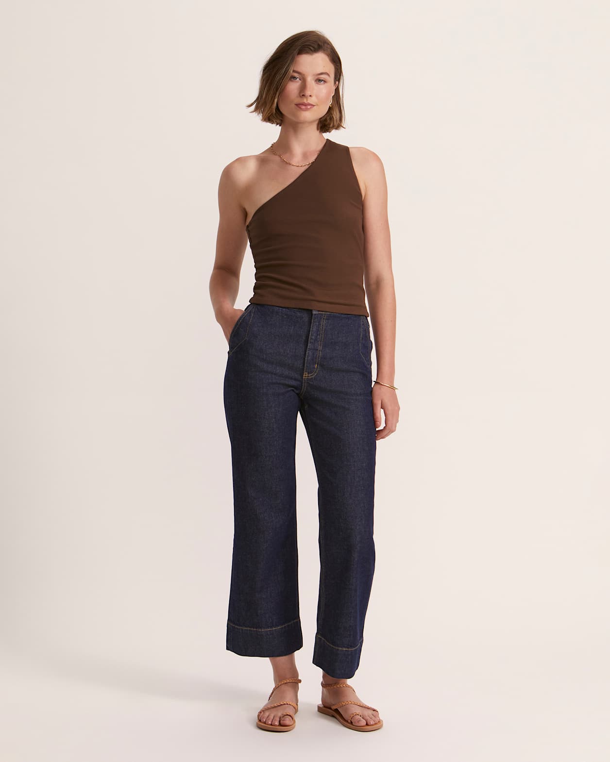 Emilie One Shoulder Tank in CHOCOLATE