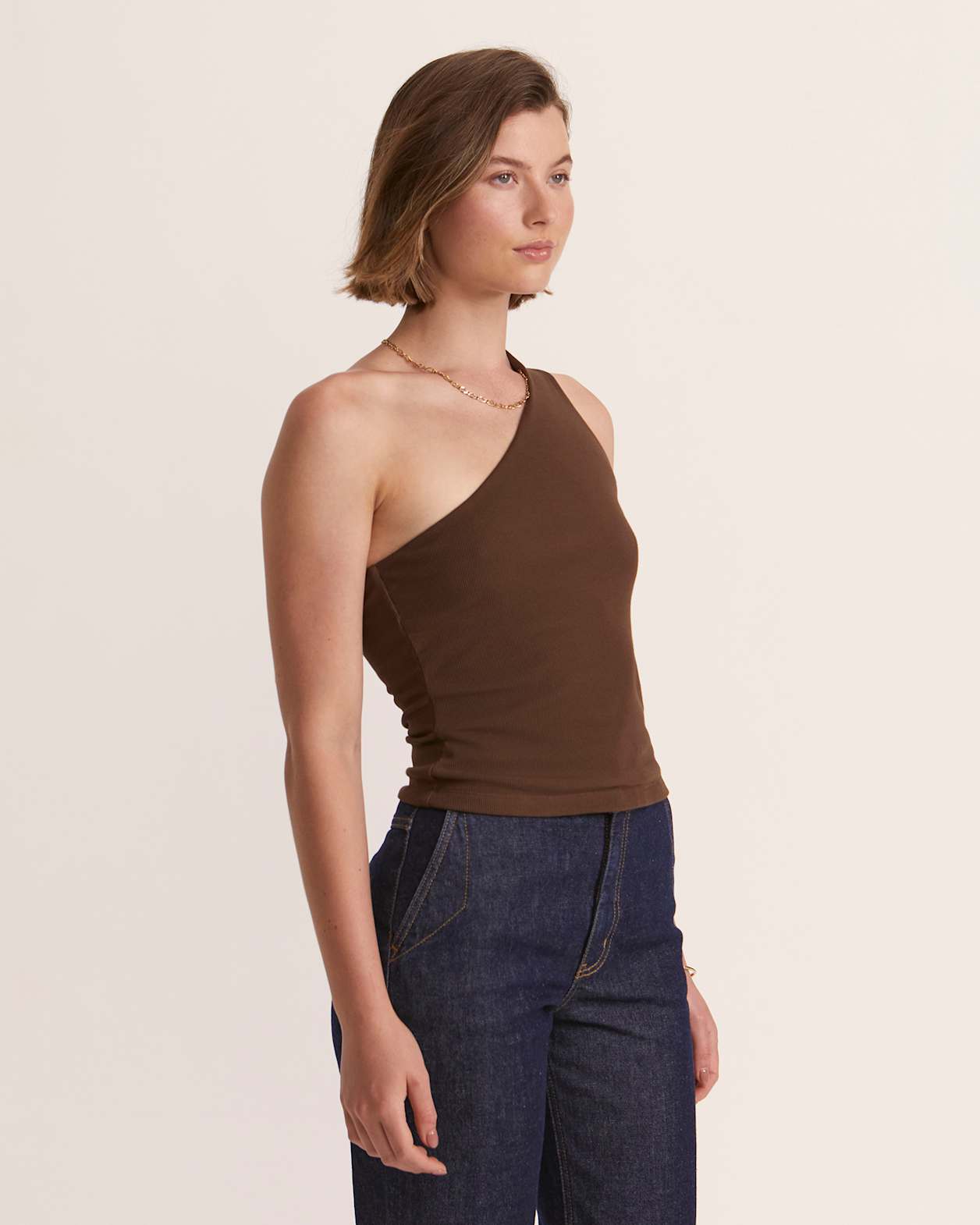 Emilie One Shoulder Tank in CHOCOLATE