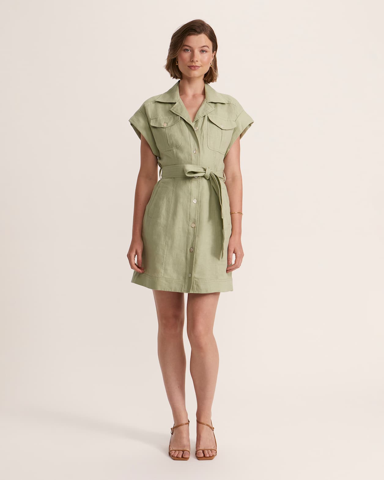 Lila Linen Utility Mini Dress in SAGE
