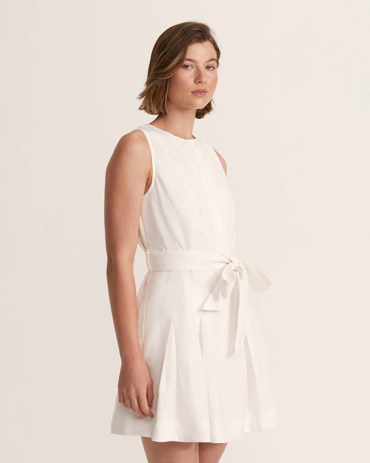 Lila Linen Mini Dress in WHITE