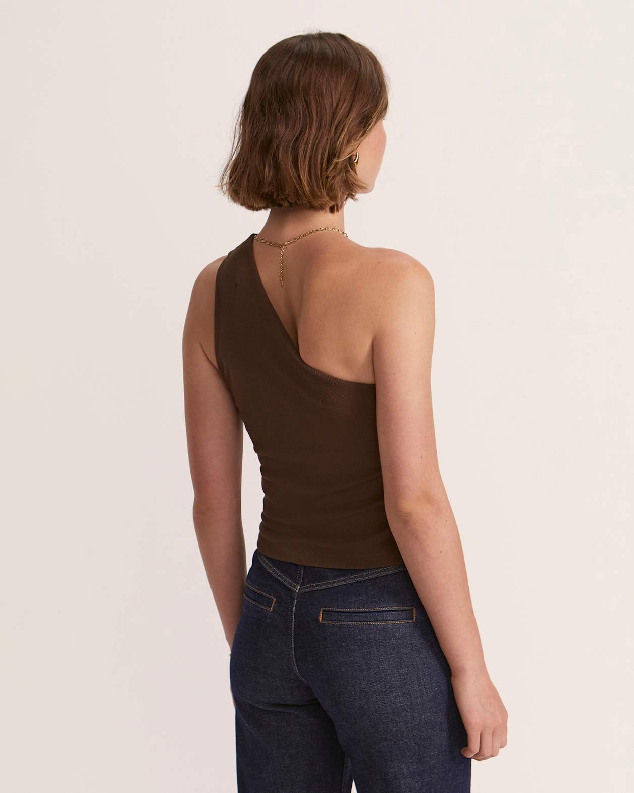 Emilie One Shoulder Tank in CHOCOLATE