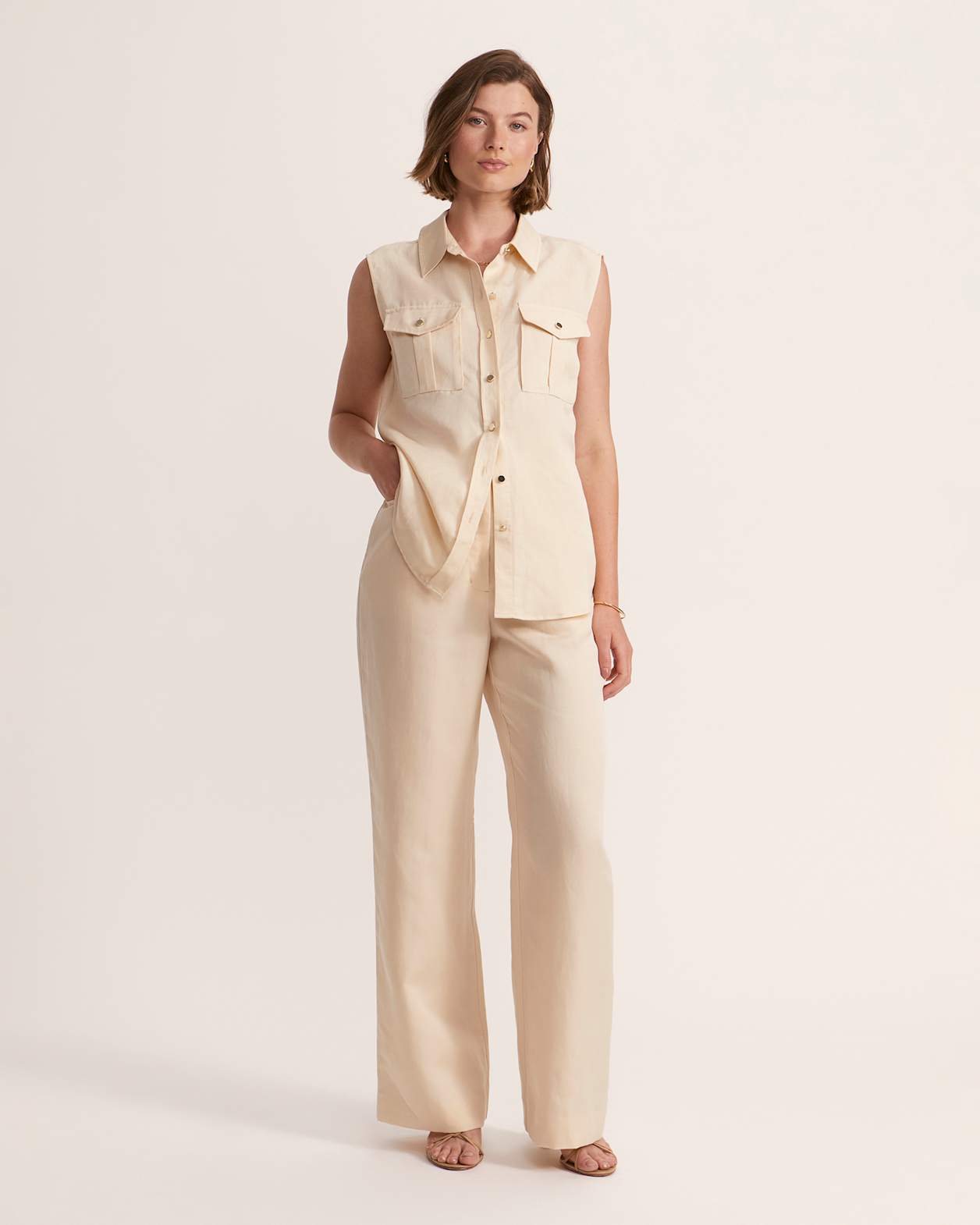 Mabel Utility Sleeveless Shirt in BUTTER