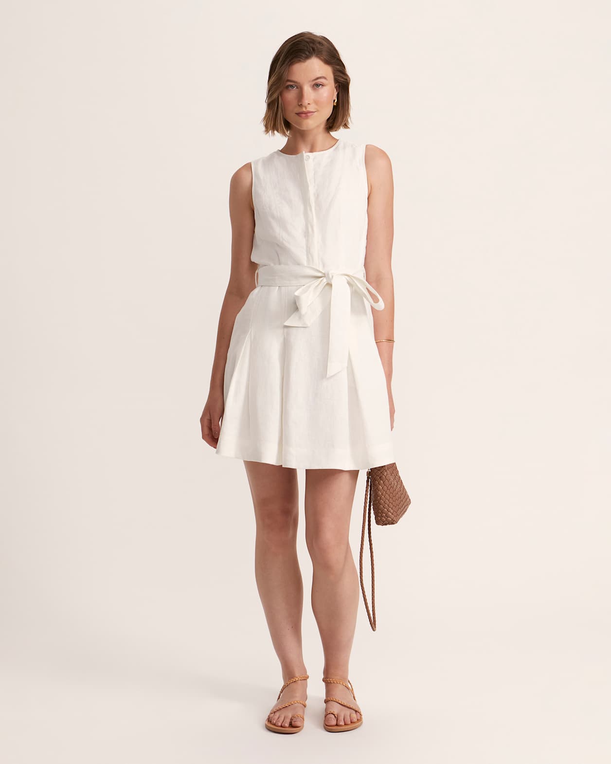 Lila Linen Mini Dress in WHITE
