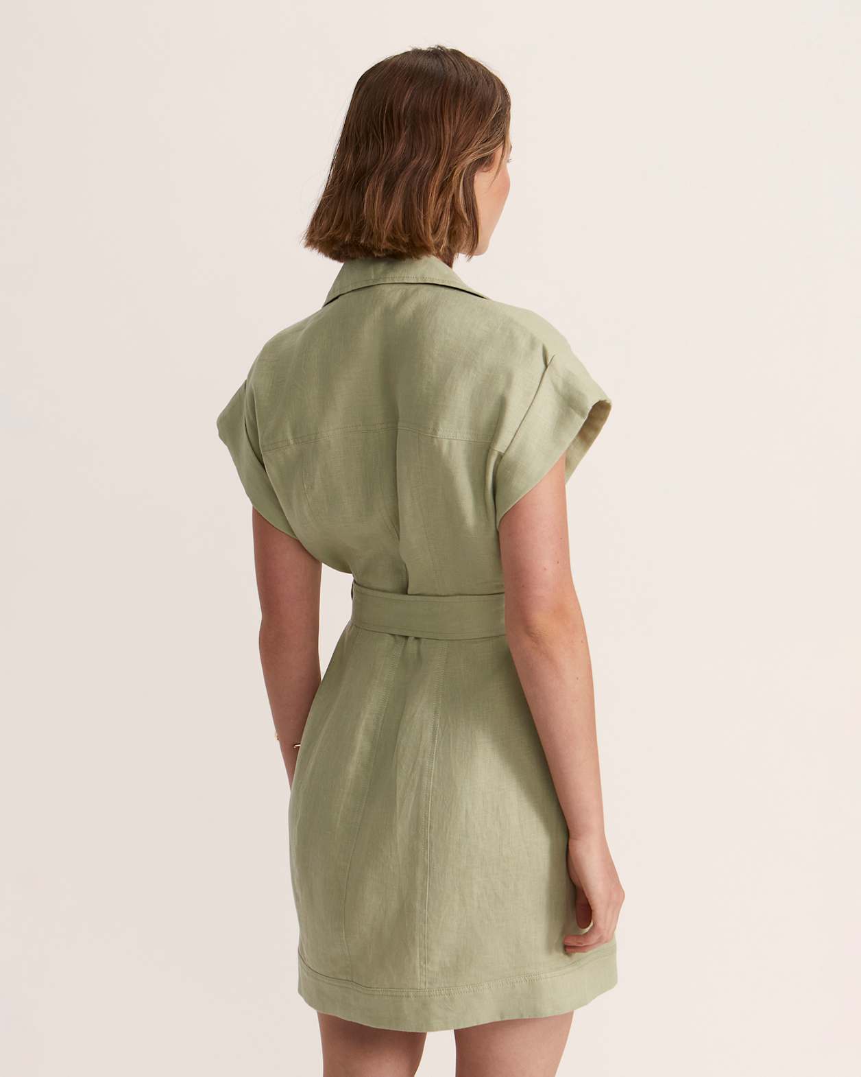 Lila Linen Utility Mini Dress in SAGE