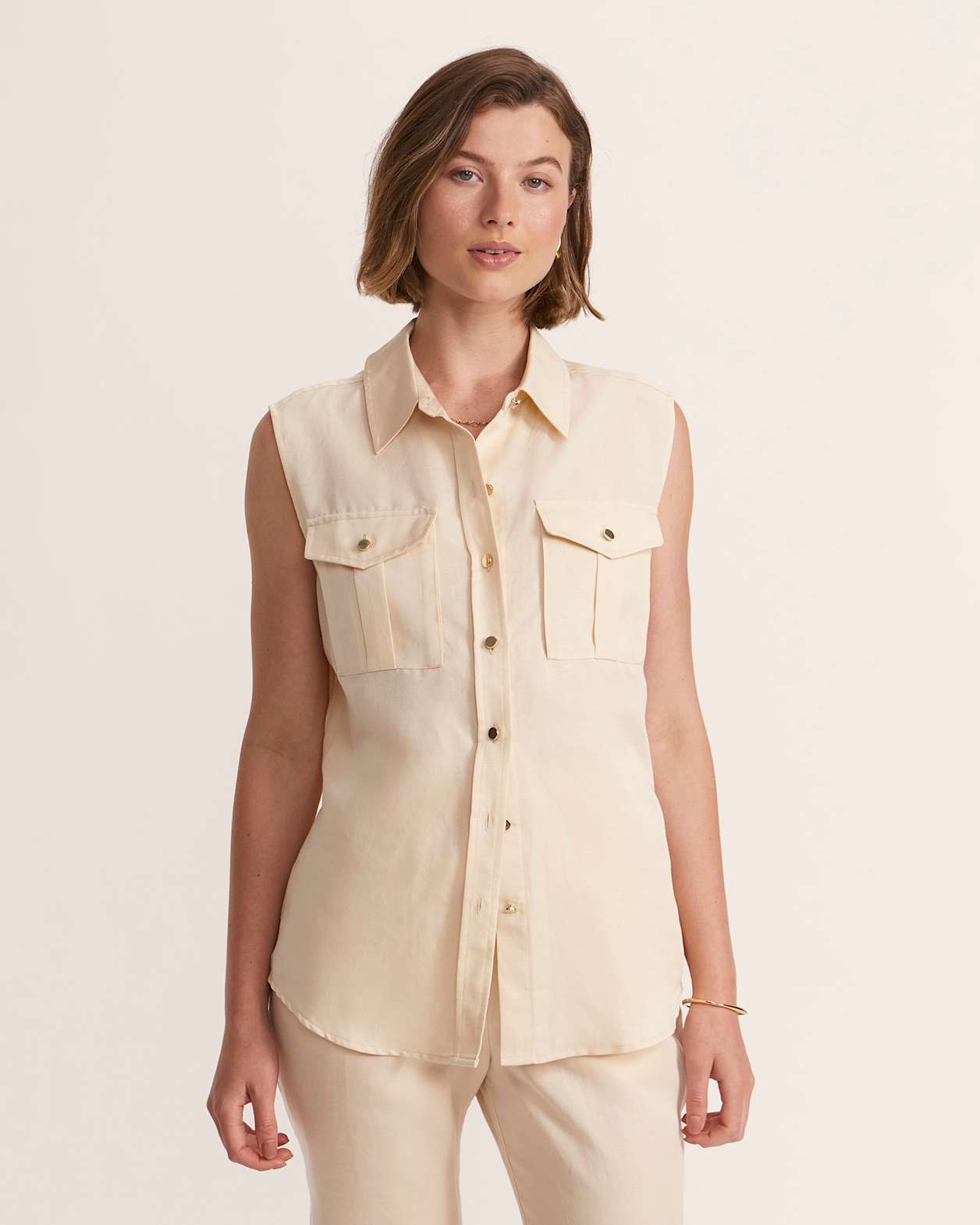 Mabel Utility Sleeveless Shirt in BUTTER
