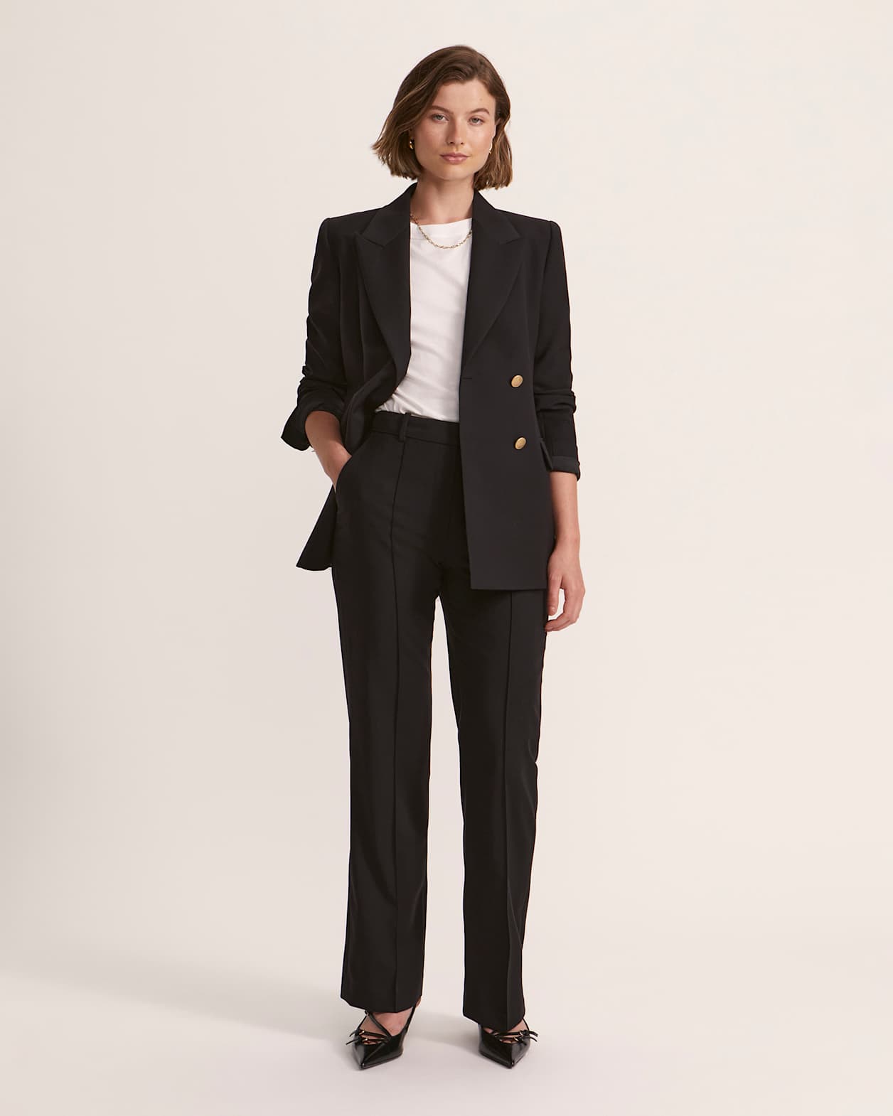 Celeste Wide Leg Wool Pant in BLACK