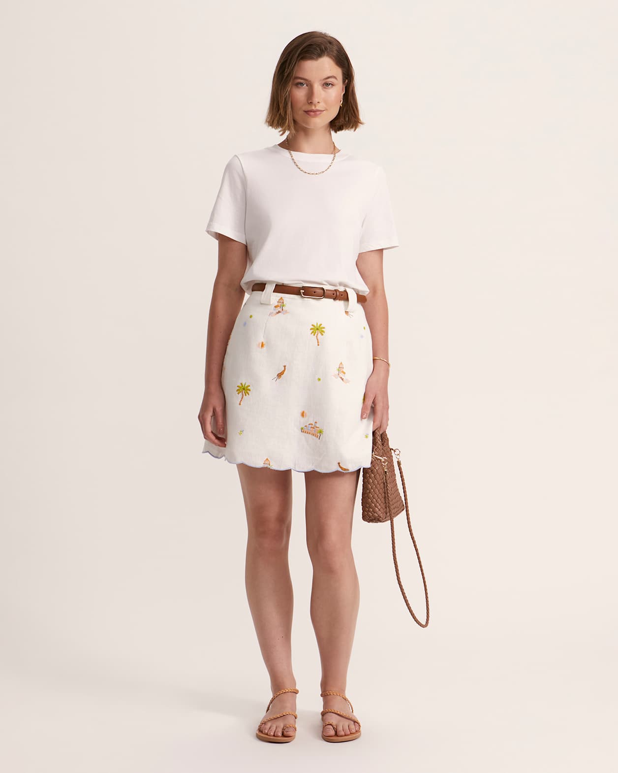 Lucia Linen Scallop Mini Skirt in MULTI