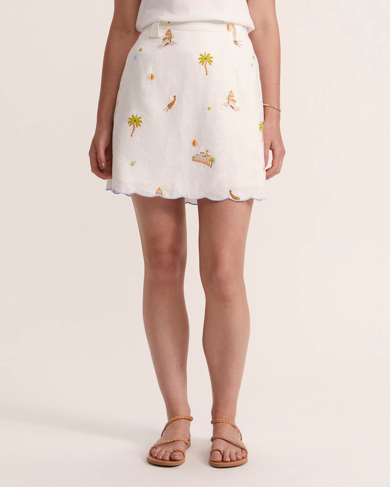 Lucia Linen Scallop Mini Skirt in MULTI
