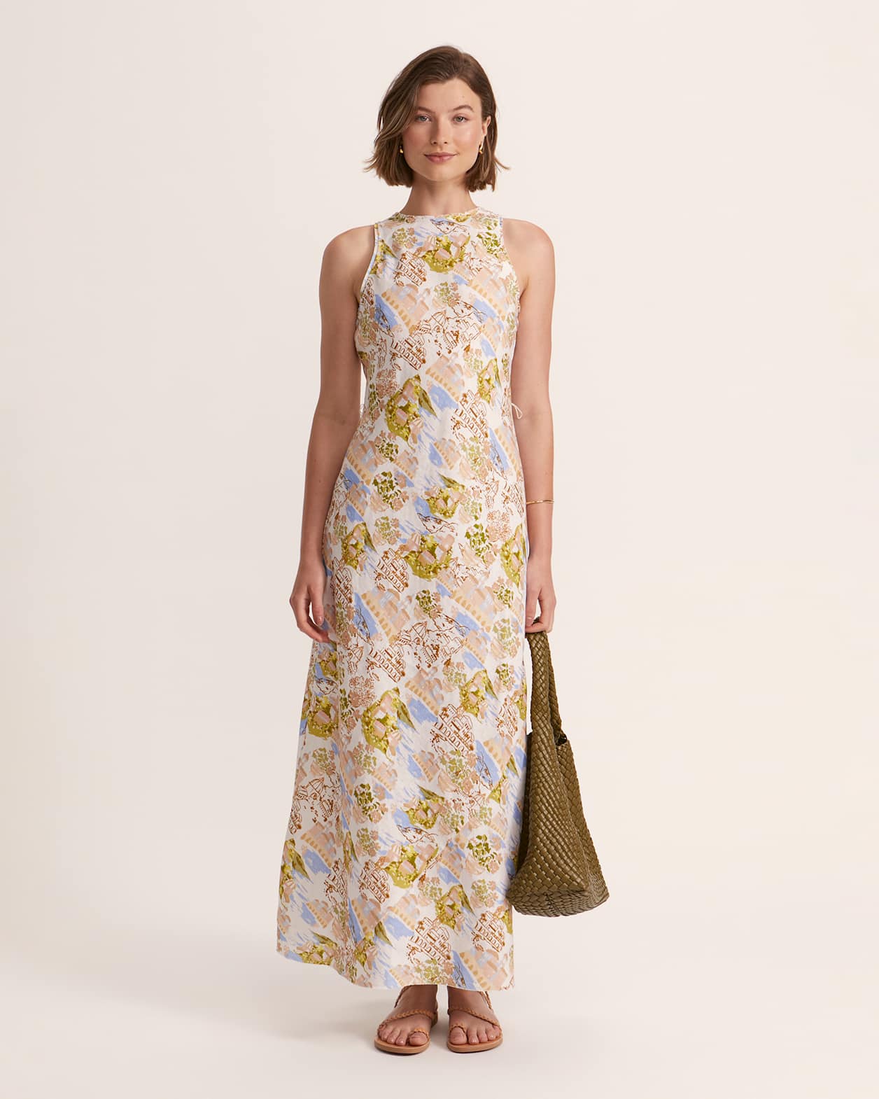 Juliette Linen Bias Midi Dress in MULTI