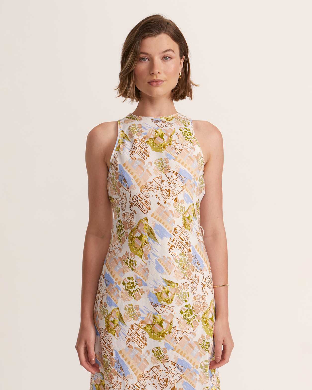 Juliette Linen Bias Midi Dress in MULTI