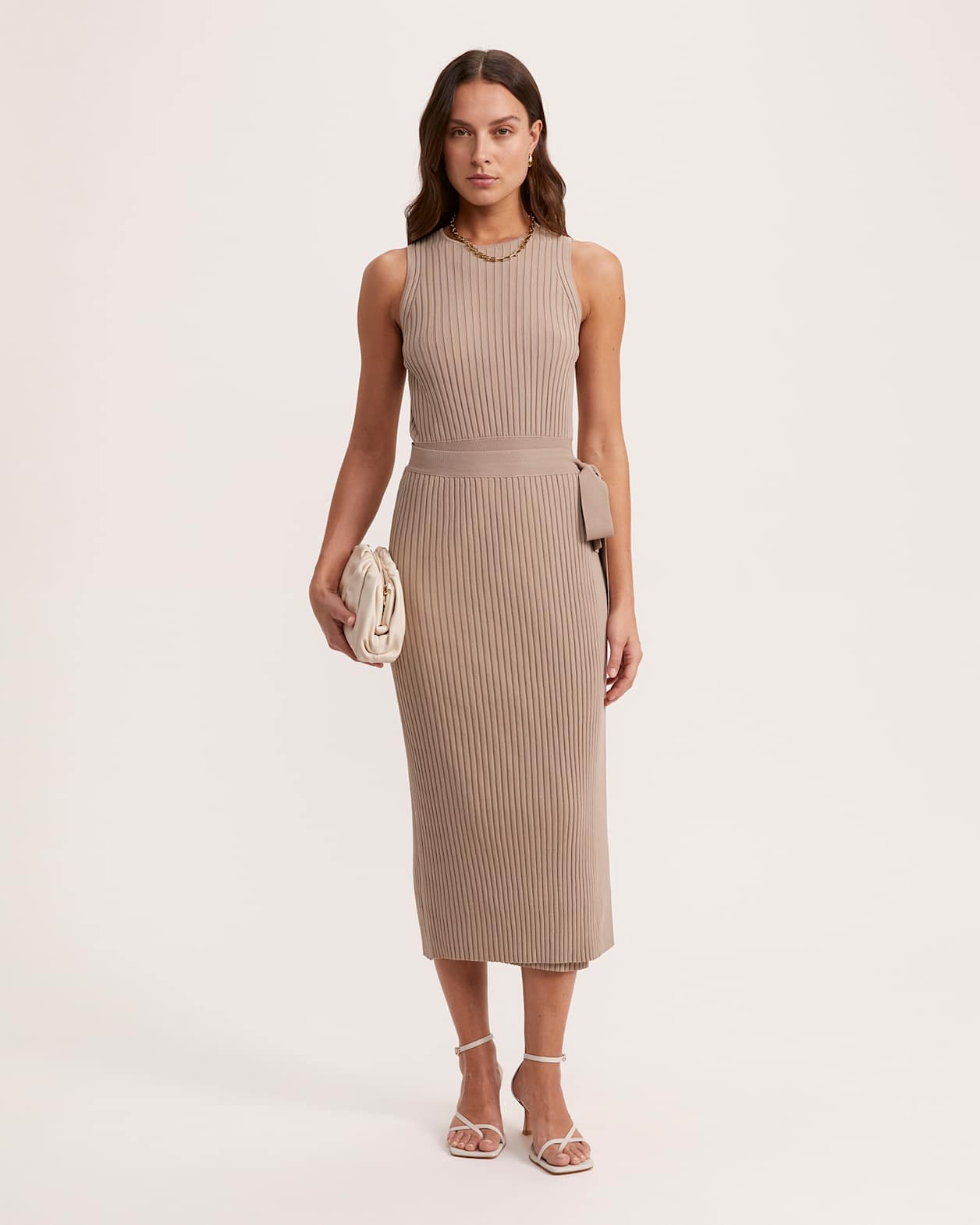 Sophia Leather Clutch in BEIGE