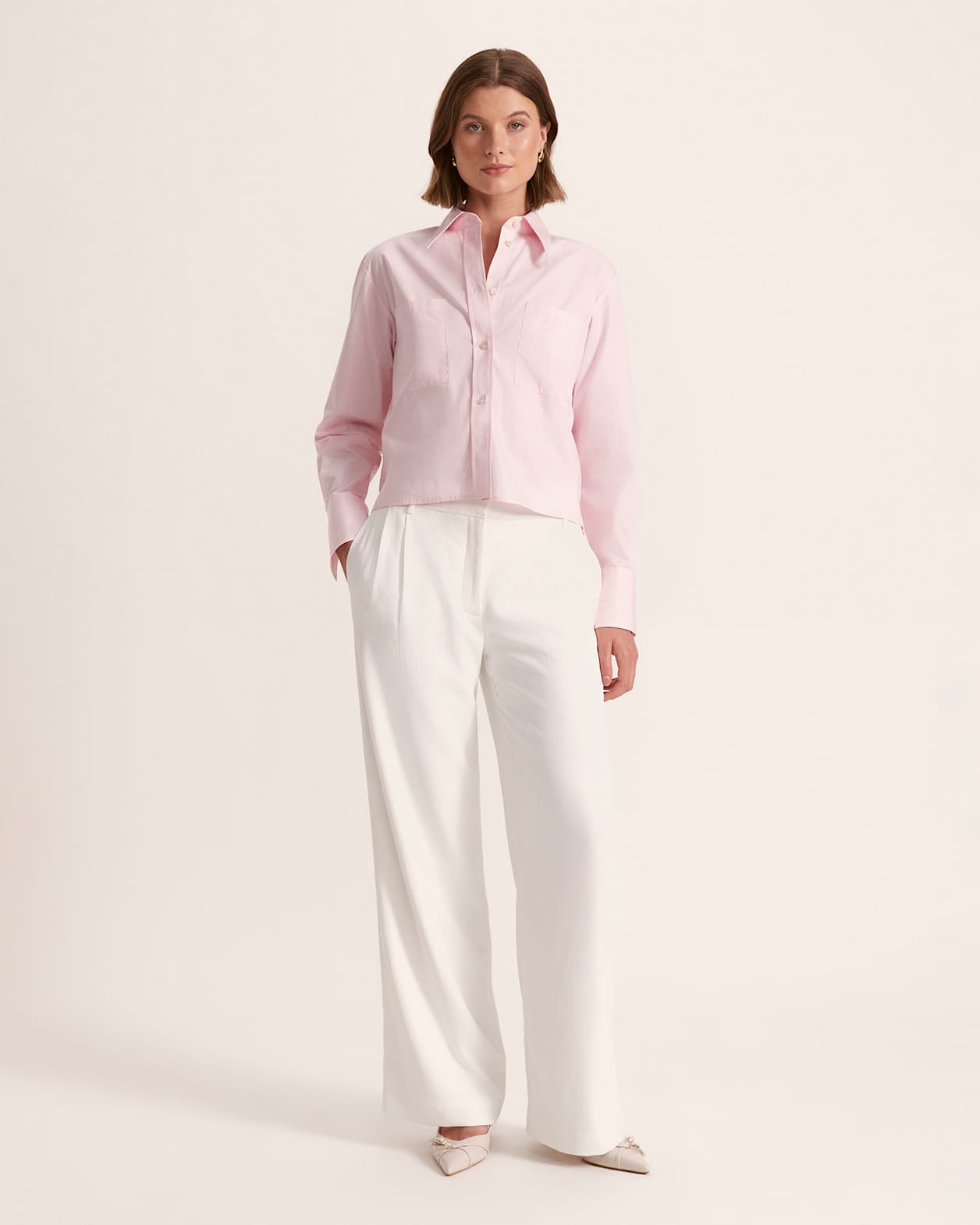 Penny Striped Cropped Cotton Shirt in SOFT PINK