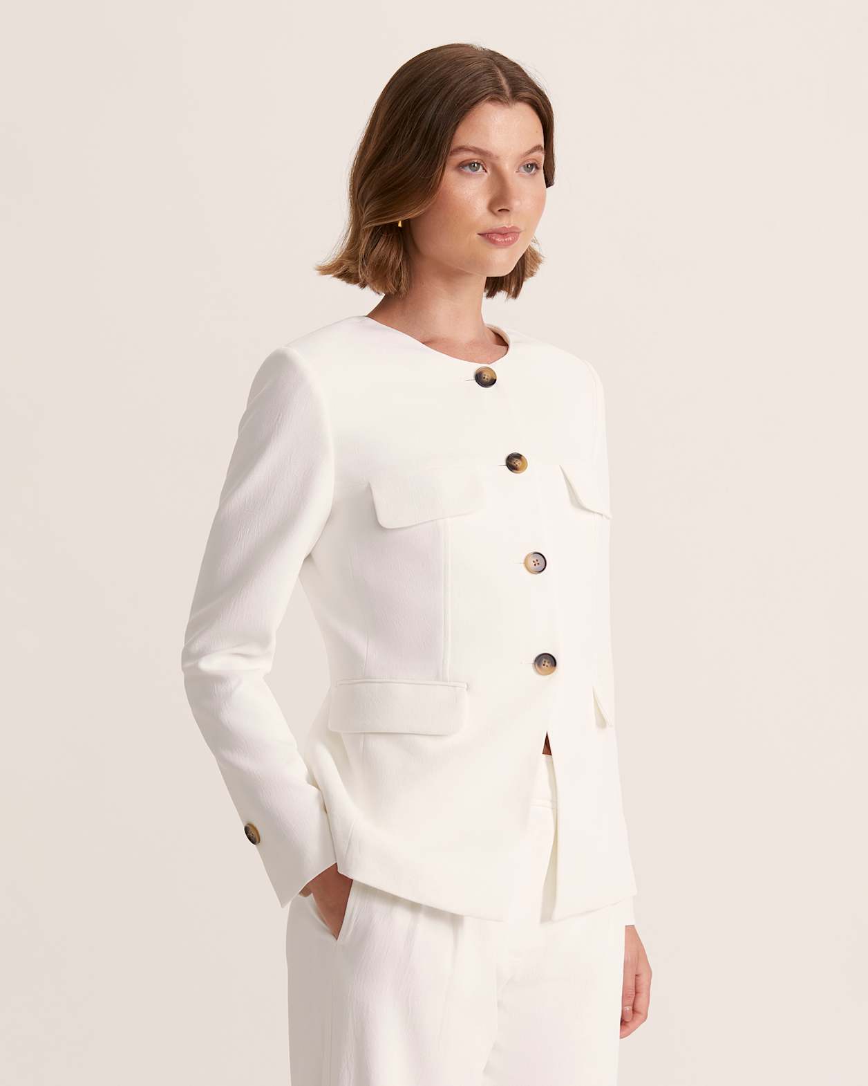 Dharma Crew Neck Jacket in ALABASTER